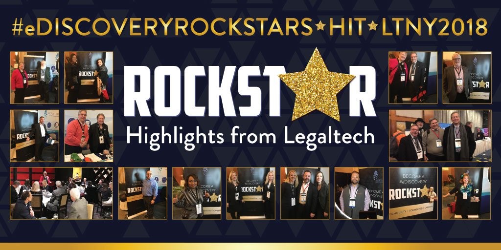 ACEDS #eDiscoveryRockstar banner with photos from LegalTech 2018
