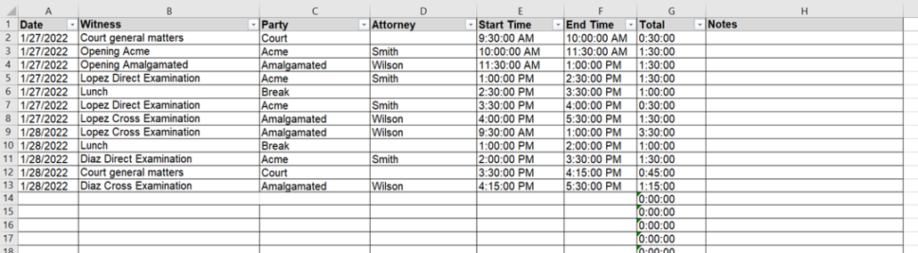 Excel Spreadsheet