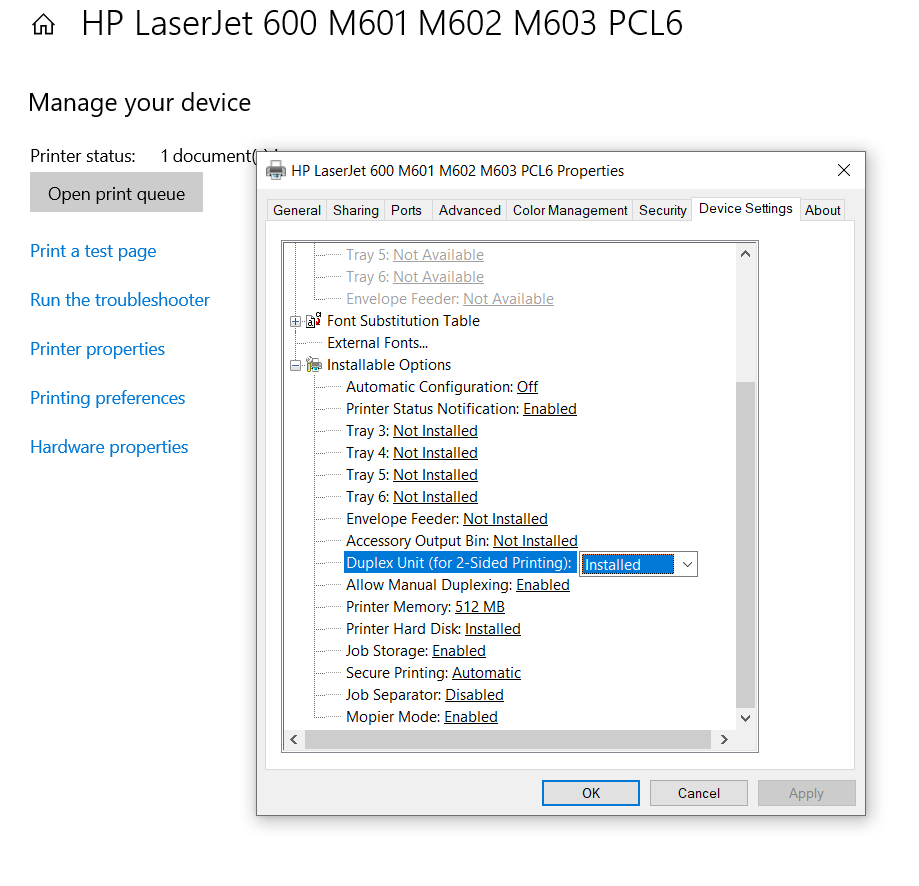 Getting a HP duplexer to work after you've installed it_1