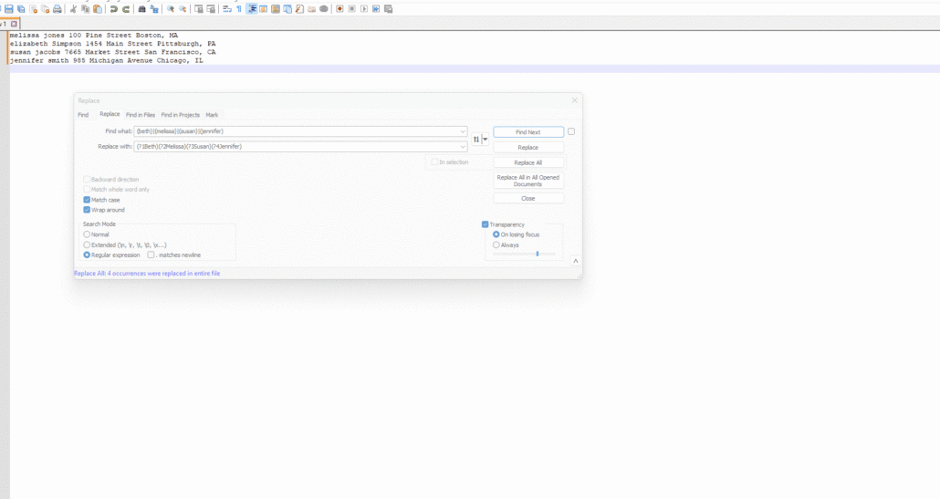 Regex search to find and replace multiple string