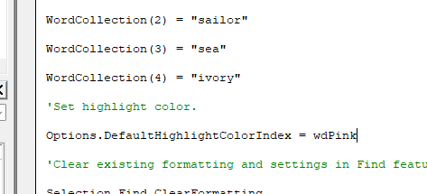 highlight multiple strings in a Word document