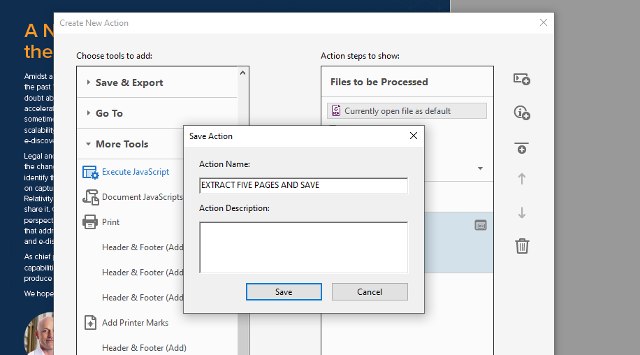 javascript to split PDF into 5 page segments and save & rename