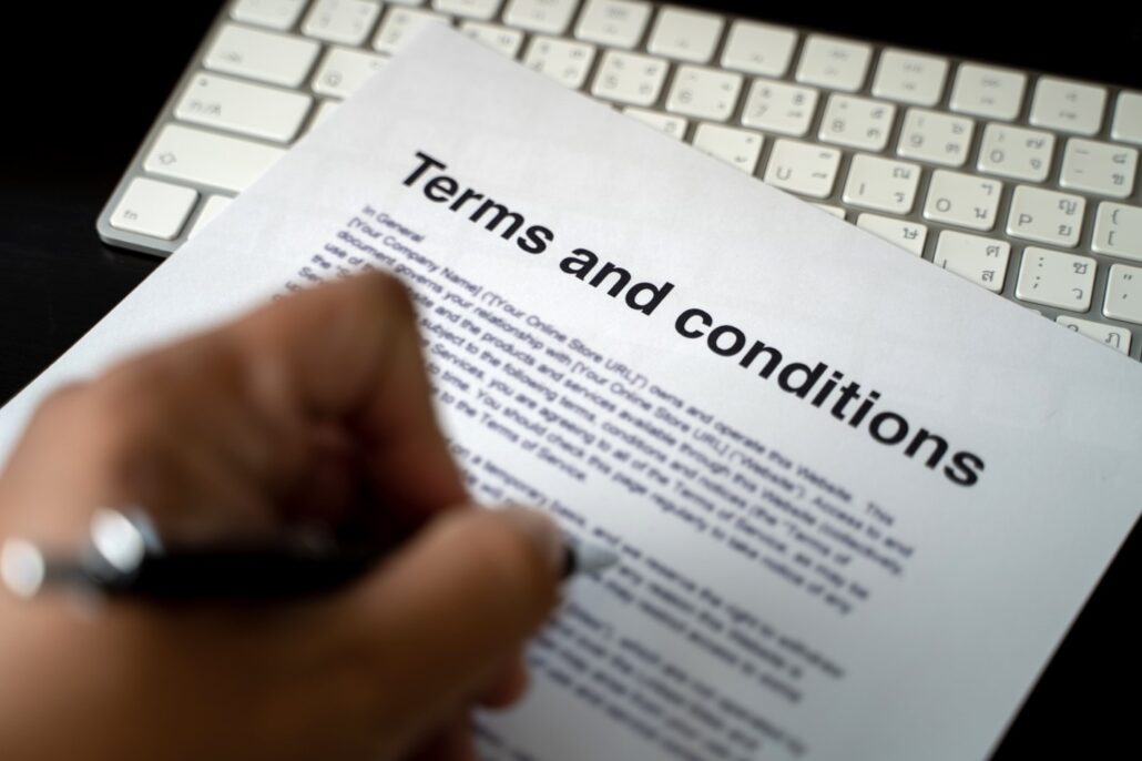 terms and conditions on paper