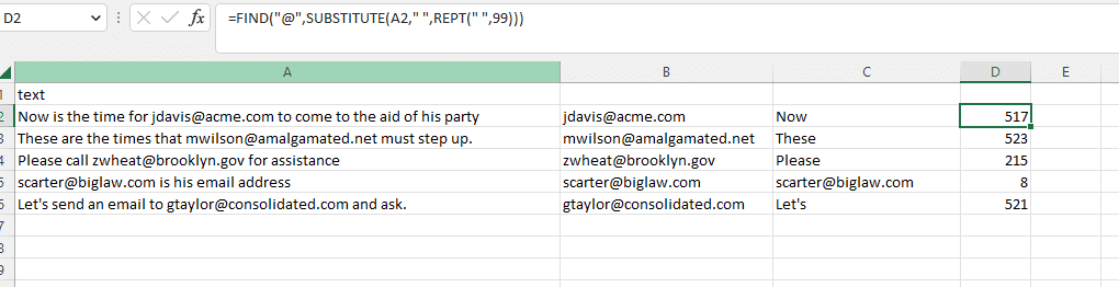 Excel formula to extract email addresses