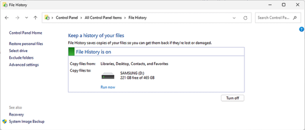 Keep Multiple Versions of Folder Contents with Windows File History Tool